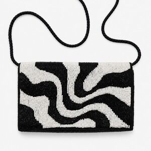 Vintage Walborg Beaded Zebra Shoulder Bag Black White Clutch Purse Statement Bag